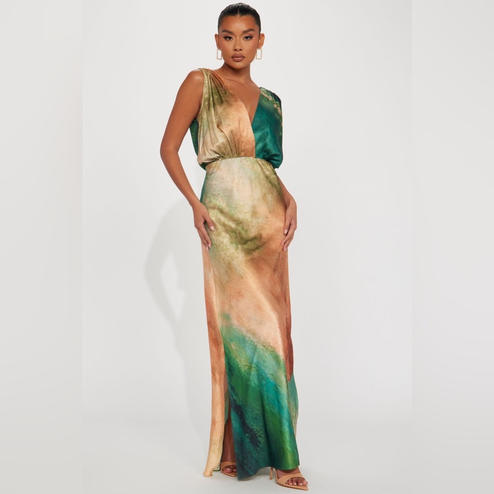 NWT- Anna Satin Maxi Dress - Emerald